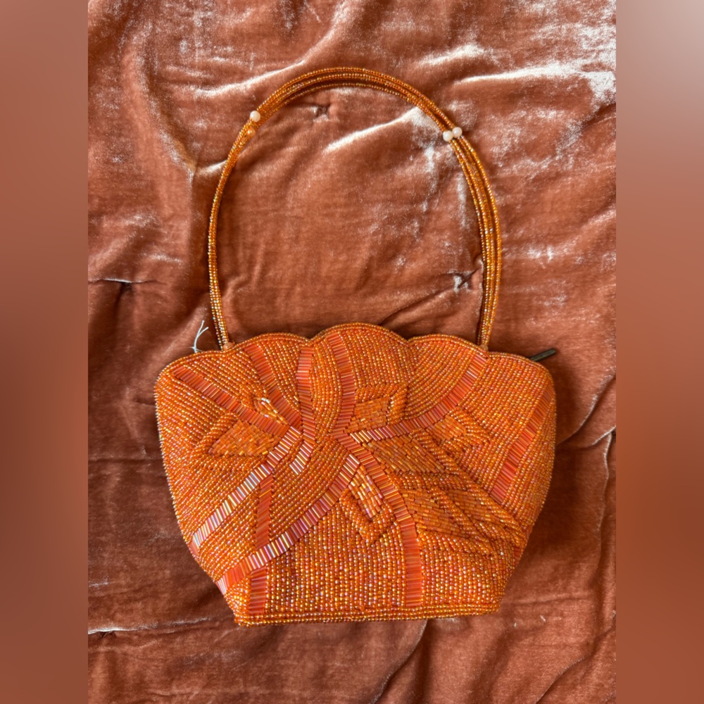 Vintage Orange Beaded Shoulder Bag